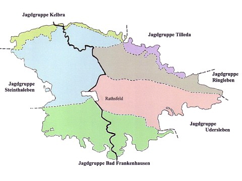 Einteilung der Jagdgebiete im Kyffhusergebirge zwischen 1962 bis 1990, (F.Dittmann: Die Jagd im Kyffhuser Gebirge)